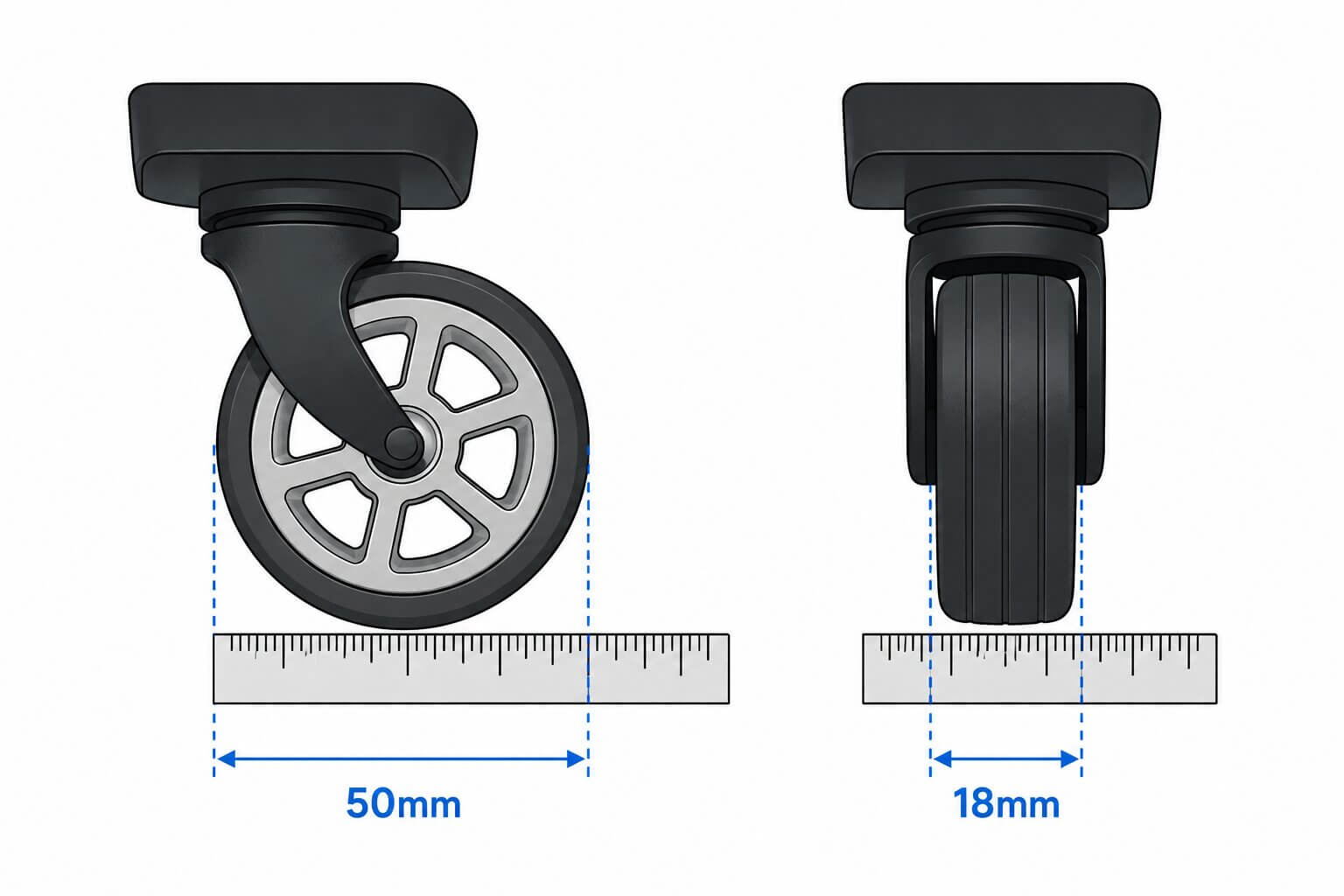 How to measure Samsonite luggage wheel diameter and width for replacement