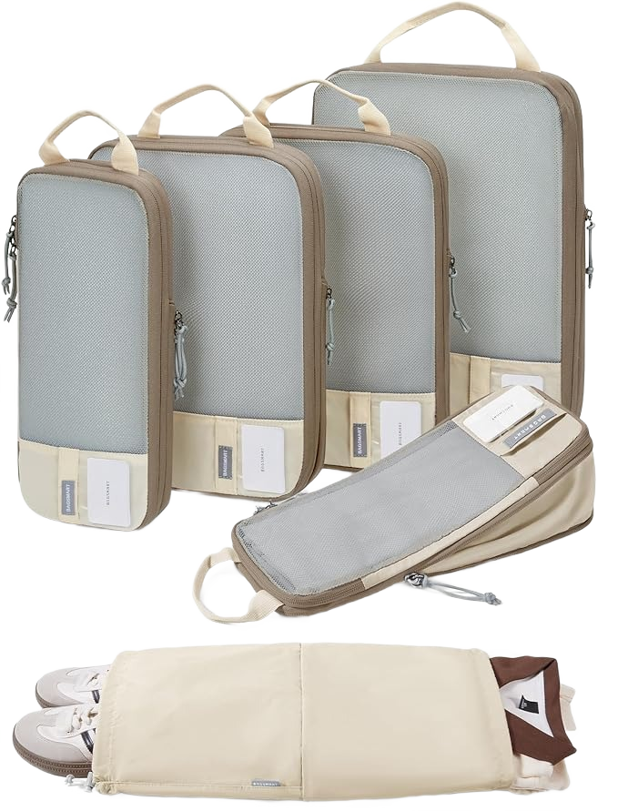 BAGSMART 6-Set Compression Packing Cubes, best overall compression packing cubes for travel