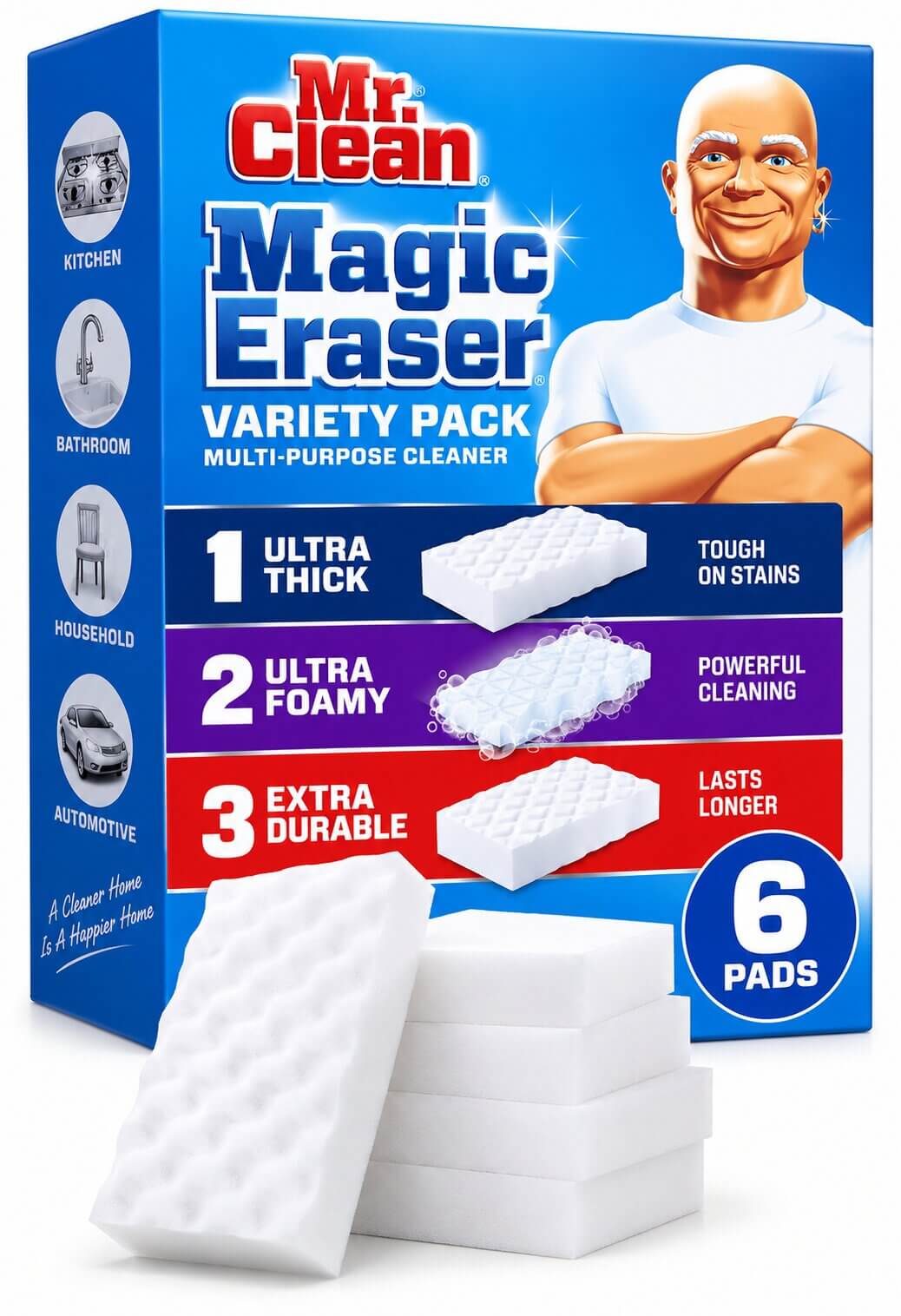 Mr Clean Magic Eraser variety pack for removing scuffs from luggage touchpoints